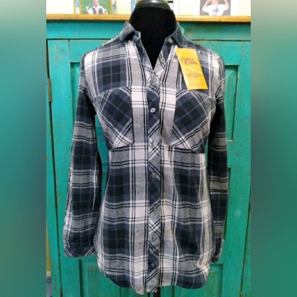 Junior Girls NWT Flannel Navy Shirt With Sequins By Comfort Outfitters Sz XL